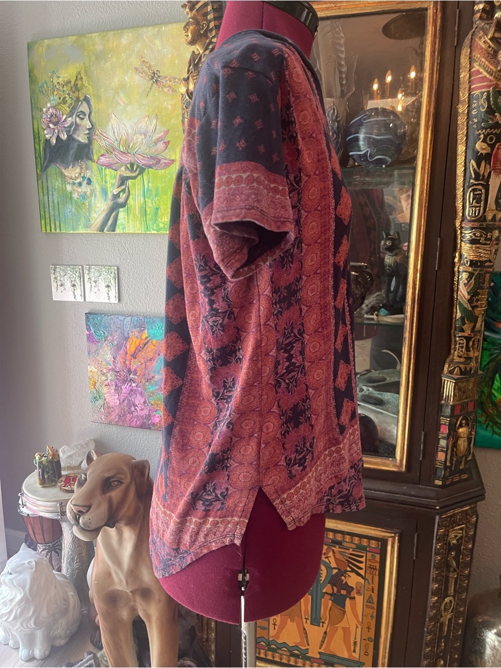 Lucky Brand Black and Rust Patterned V-Neck Short-Sleeve Top - Picture 3 of 3